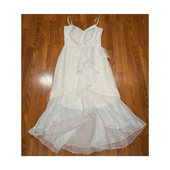 Marchesa Notte High Low Tea Length Gown in a metallic Ivory size 10 /M - Picture 8 of 13